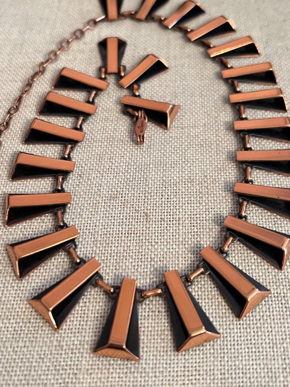 MID CENTURY MODERN RENOIR COPPER GEOMETRIC PYRAMID SHAPED FRINGE NECKLACE M - Picture 2 of 11